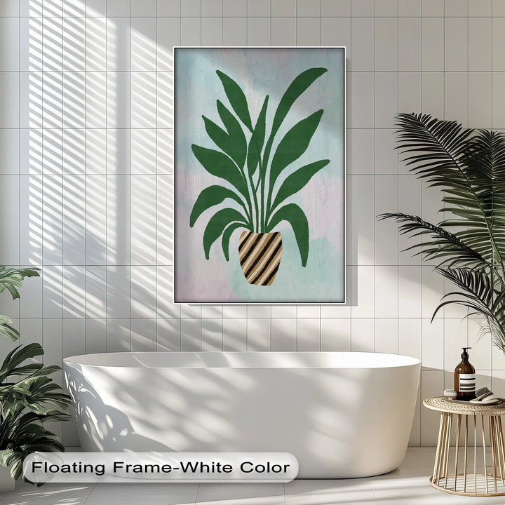 Striped Planter Botanical Art – Minimalist Green Leaf Canvas Print - MyPhotoStation