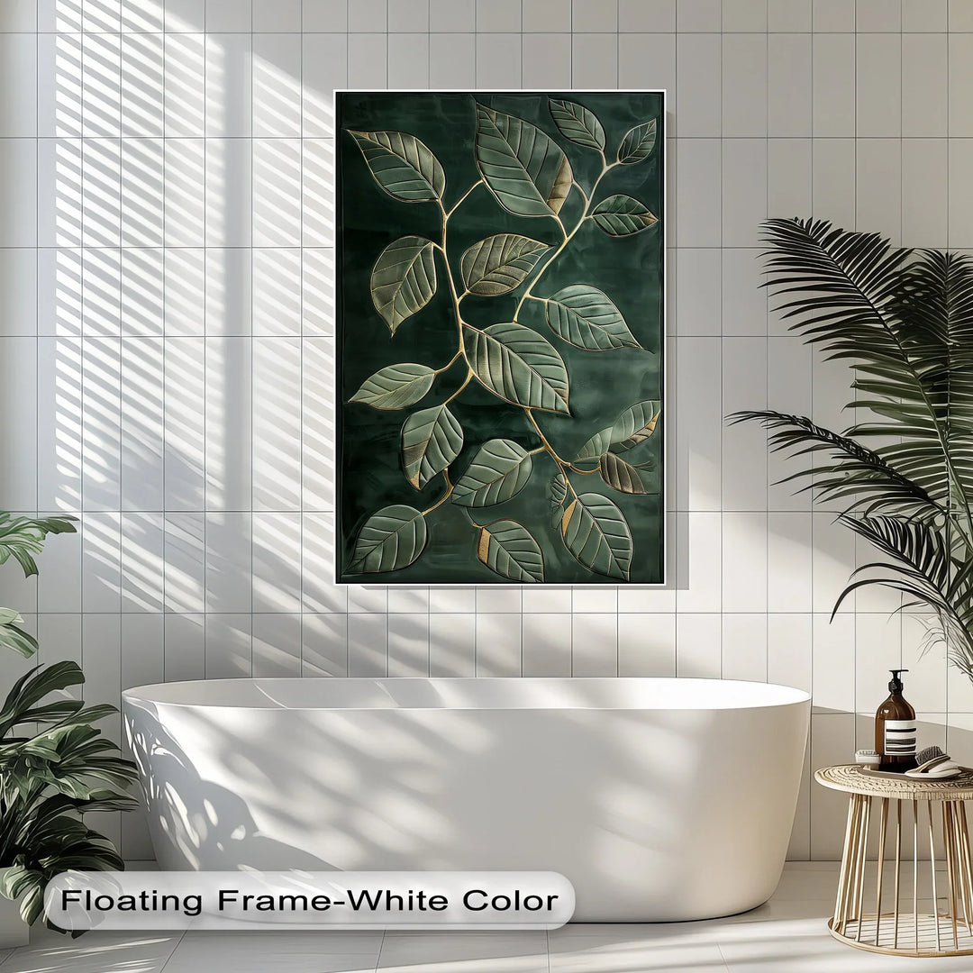 Golden Vein Harmony – Dark Green Leaf Canvas Print - MyPhotoStation