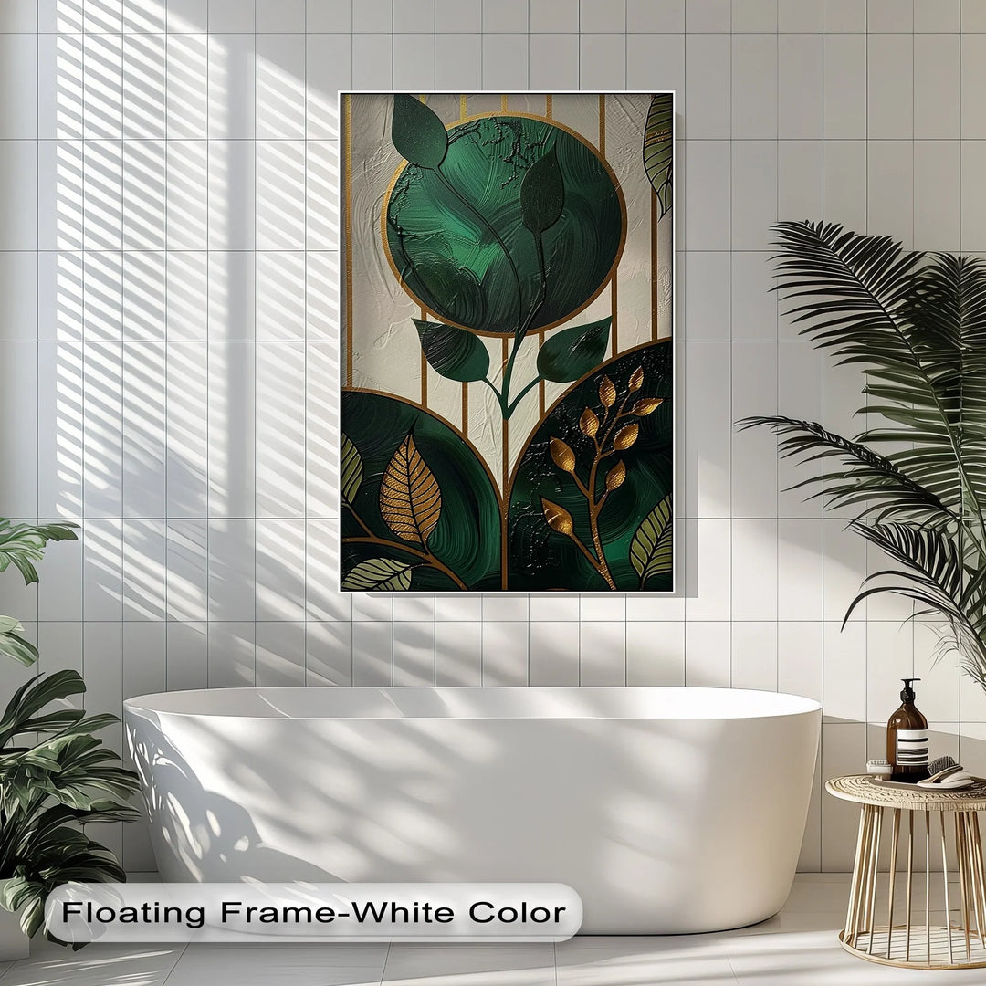 Golden Botanica – Luxe Leaf Design in Emerald and Gold Canvas Print - MyPhotoStation