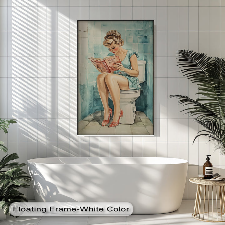 Elevate your powder room with this vintage wall art—combining watercolor texture, feminine style, and a pop of bathroom humor for an unforgettable decorative accent.

