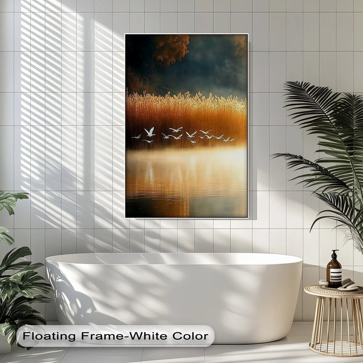 Golden Flight – Tranquil Birds at Sunset Canvas Print - MyPhotoStation