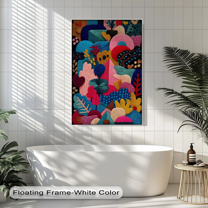 Colorful Abstract Garden Embroidery Style – Bold Canvas Print - MyPhotoStation