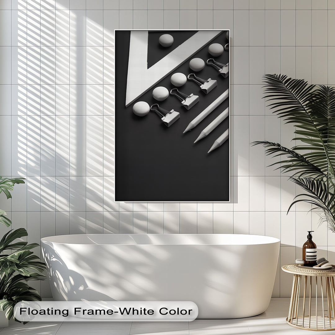 Monochrome Minimalism – Black and White Office Supplies Canvas Prints