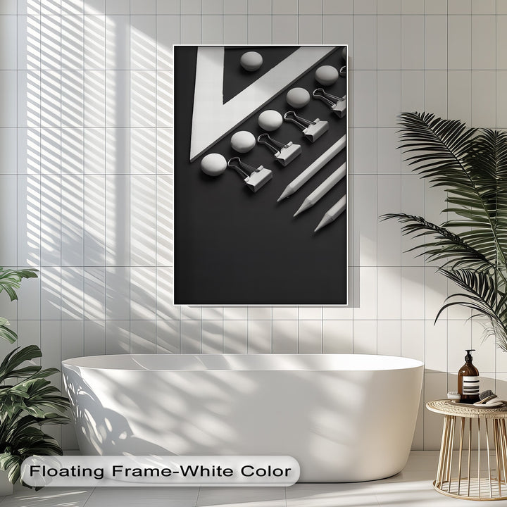 Monochrome Minimalism – Black and White Office Supplies Canvas Prints