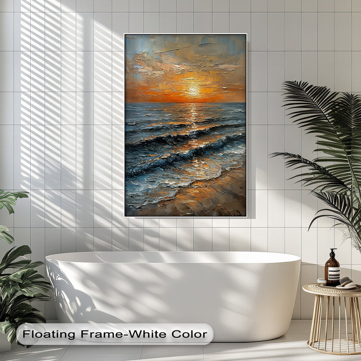 Golden Horizon – Textured Sunset Seascape Canvas Print