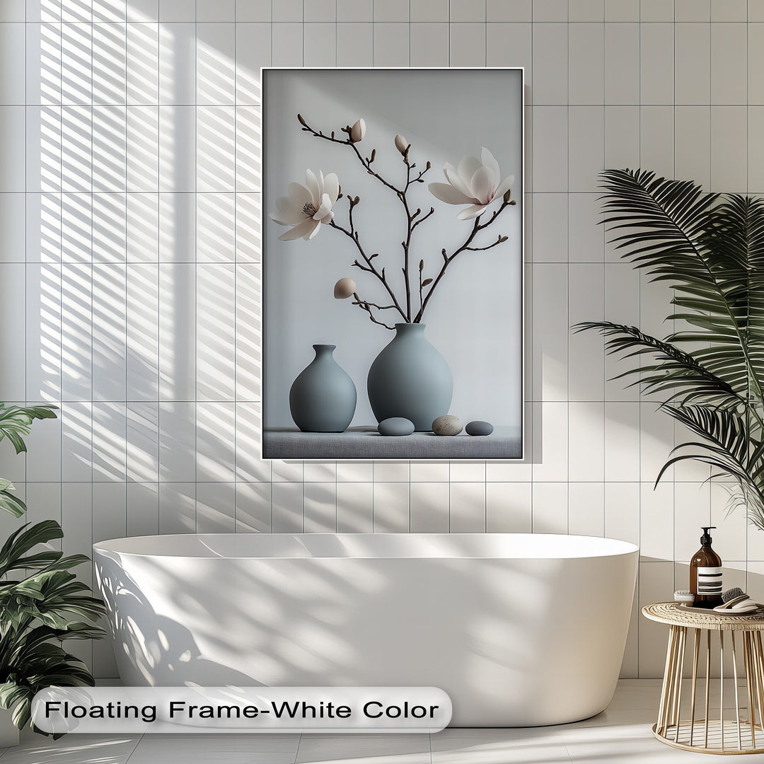 Minimalist Magnolia Harmony – Soft White Floral Canvas Print