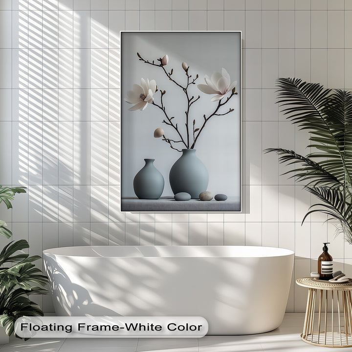 Minimalist Magnolia Harmony – Soft White Floral Canvas Print