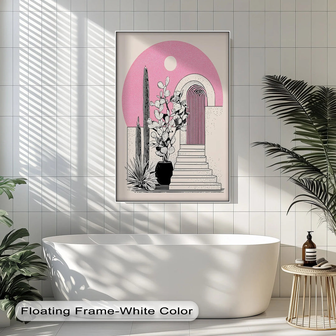 Modern Desert Archway Illustration – Black & Pink Canvas Print - MyPhotoStation