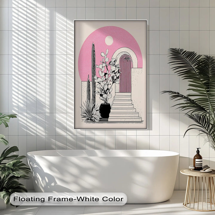 Modern Desert Archway Illustration – Black & Pink Canvas Print - MyPhotoStation
