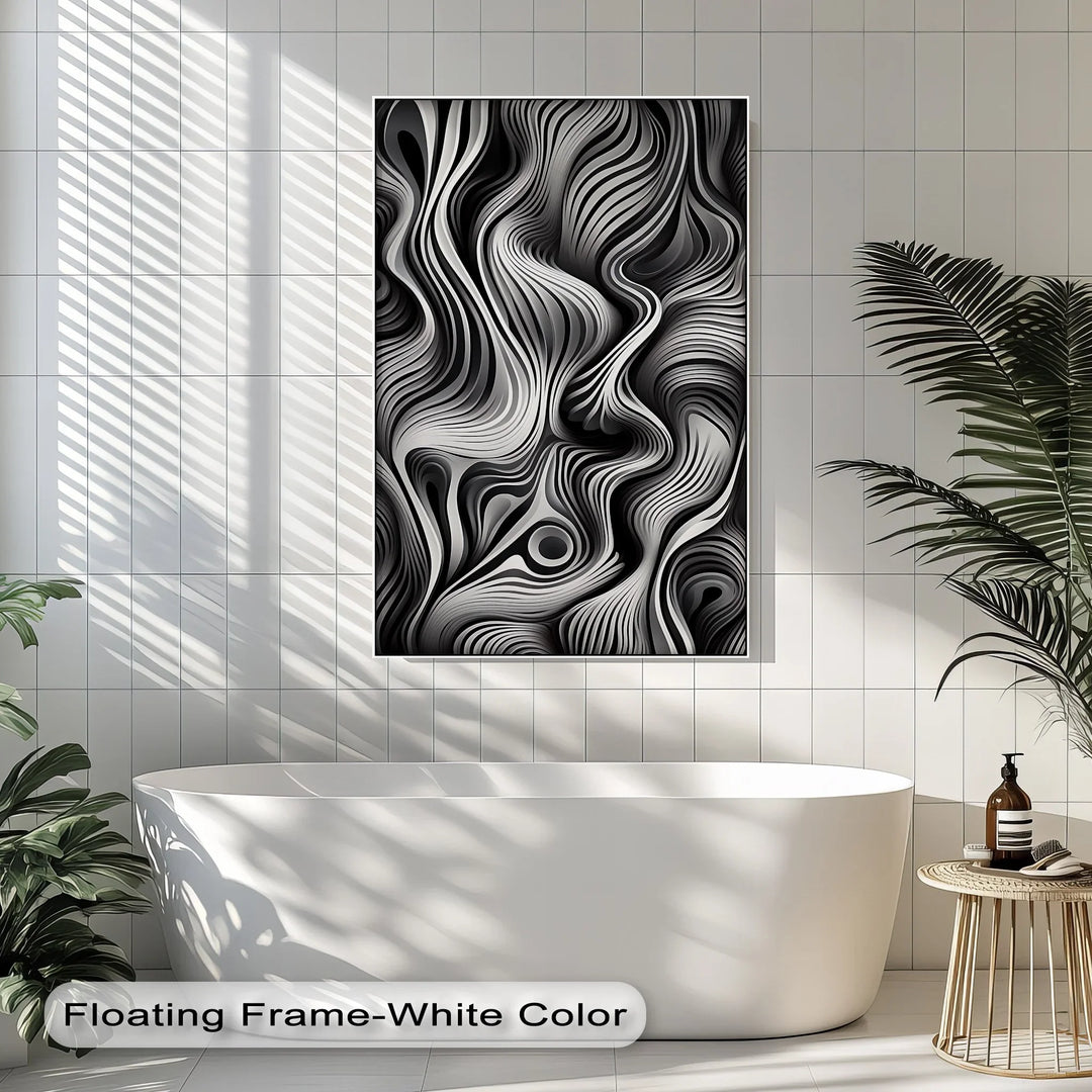 Flowing Dimensions – Abstract Waveform in Black & White Canvas Print - MyPhotoStation