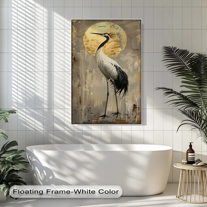 Golden Sun and Standing Crane – Elegant Crane Animal Canvas Print - MyPhotoStation