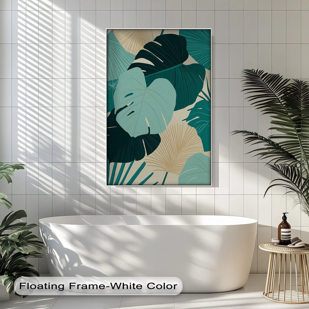 Tropical Oasis – Teal and Beige Monstera Canvas Print - MyPhotoStation