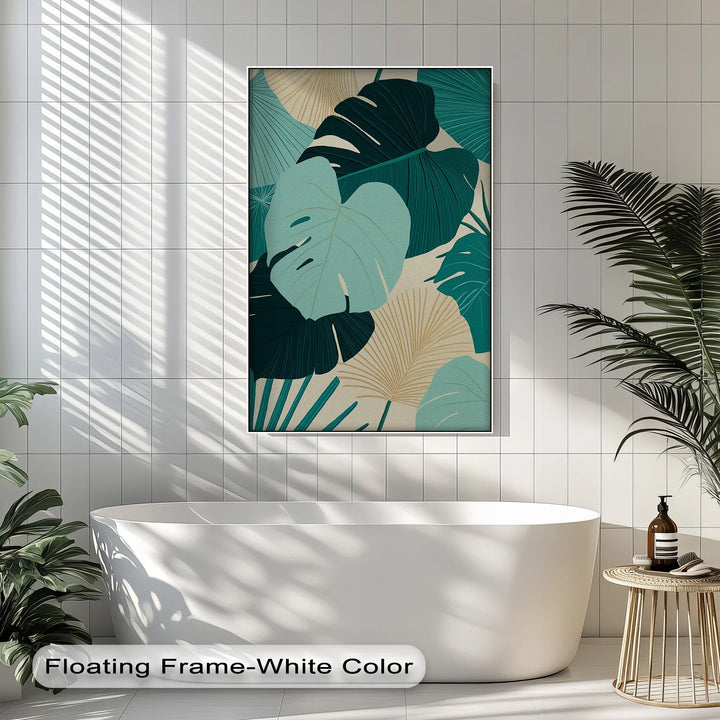 Tropical Oasis – Teal and Beige Monstera Canvas Print - MyPhotoStation