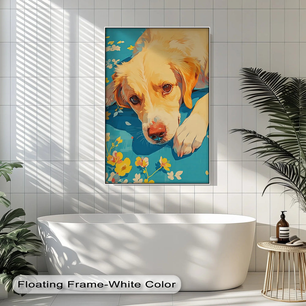 Sunlit Gaze – Playful Floral Dog Portrait Puppies Canvas Print - MyPhotoStation
