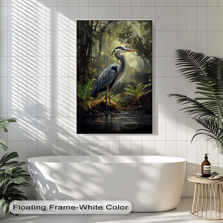 Misty Forest Heron – Wildlife Landscape Canvas Print