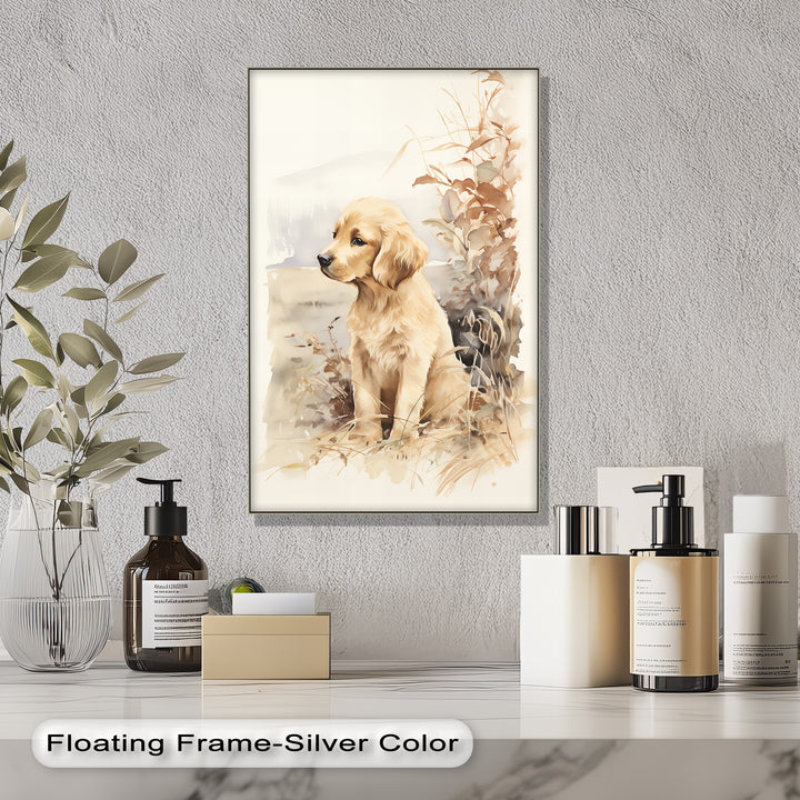 Golden Retriever in Autumn Light – Vintage Style Puppies Canvas Print
