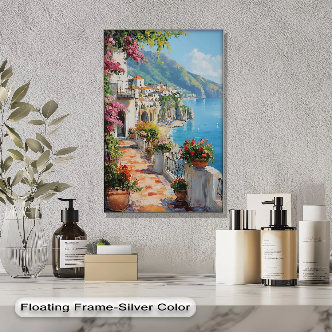 Amalfi Terrace Bloom – Coastal Italian Balcony Canvas Print - MyPhotoStation