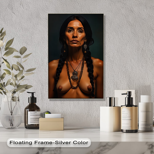 Subtle surface texture highlights the canvas pictures' detailing of this tribal-inspired nude canvas wall art, giving depth to its warrior grace composition.