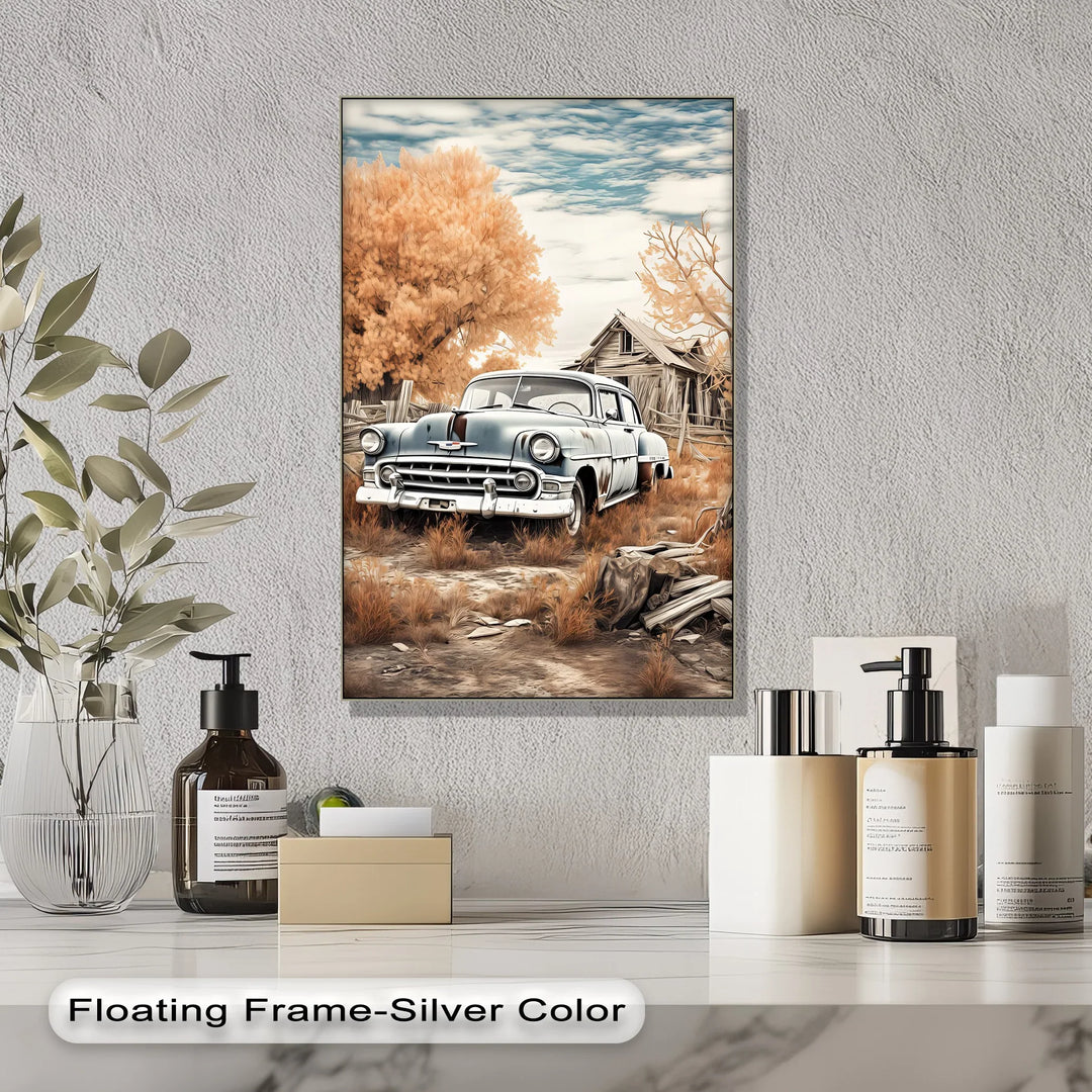 Weathered Elegance by the Farmhouse – Car Canvas Print - MyPhotoStation