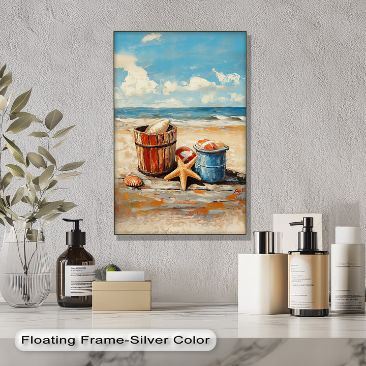 Beach Day Memories – Vibrant Coastal Bucket Scene Canvas Prints