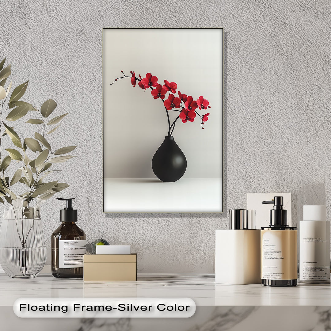 Minimalist Red Orchids in Black Vase – Contemporary Floral Canvas Print