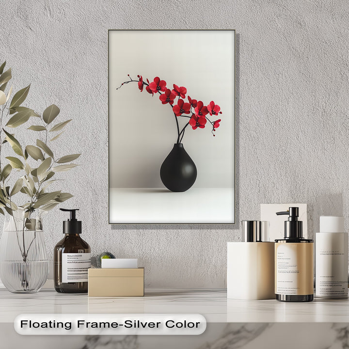 Minimalist Red Orchids in Black Vase – Contemporary Floral Canvas Print