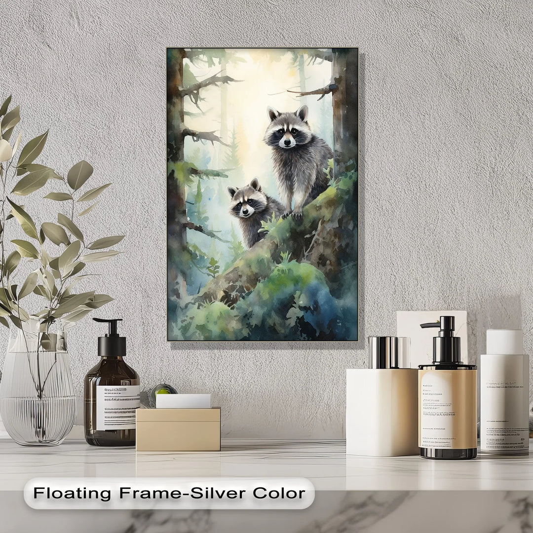 Curious Companions – Raccoons in Forest Animal Canvas Print - MyPhotoStation