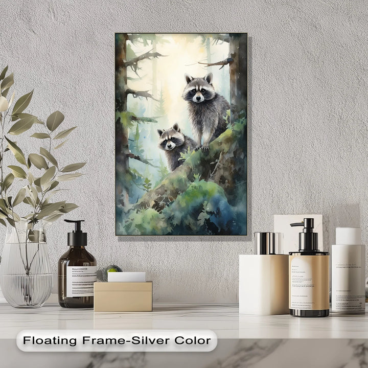 Curious Companions – Raccoons in Forest Animal Canvas Print - MyPhotoStation
