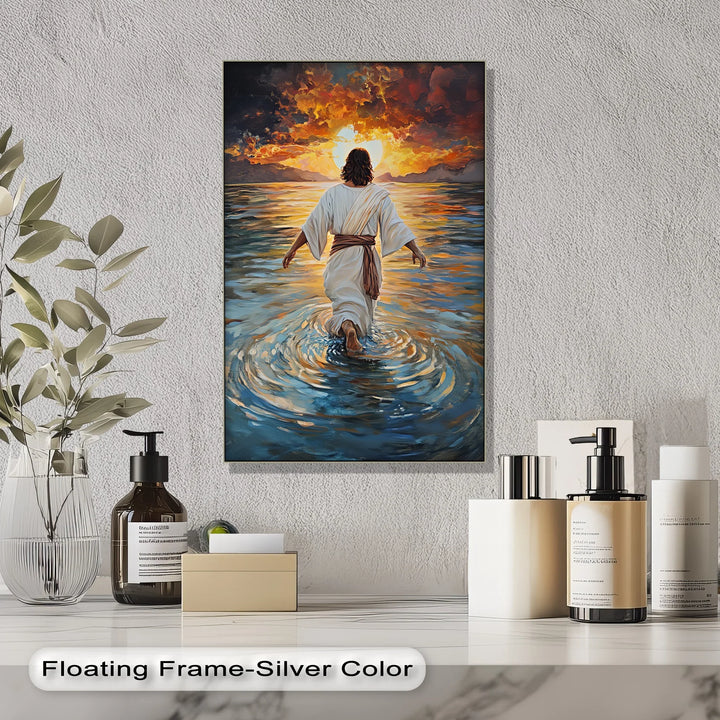 Divine Radiance – Jesus Walking Toward the Sunrise Canvas Print - MyPhotoStation
