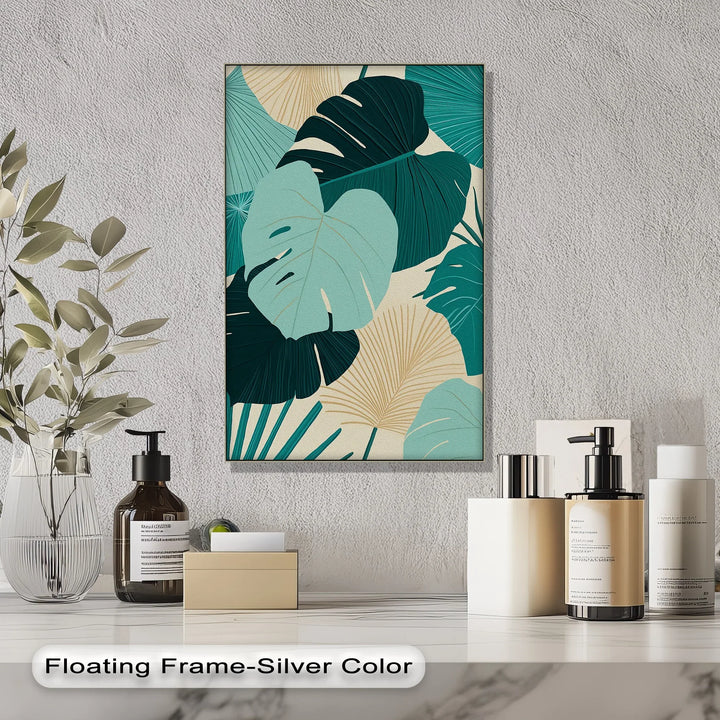 Tropical Oasis – Teal and Beige Monstera Canvas Print - MyPhotoStation