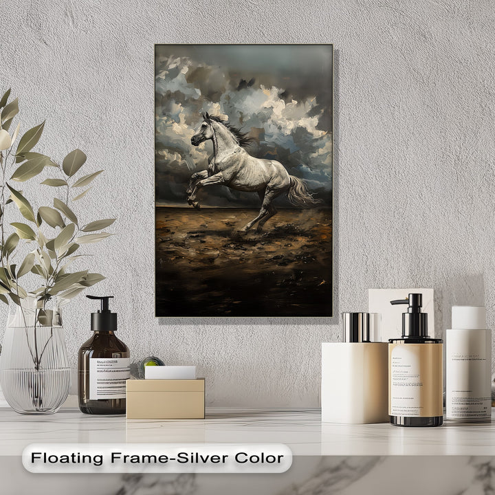 Majestic White Horse in Thunderous Landscape - Horse Canvas Print