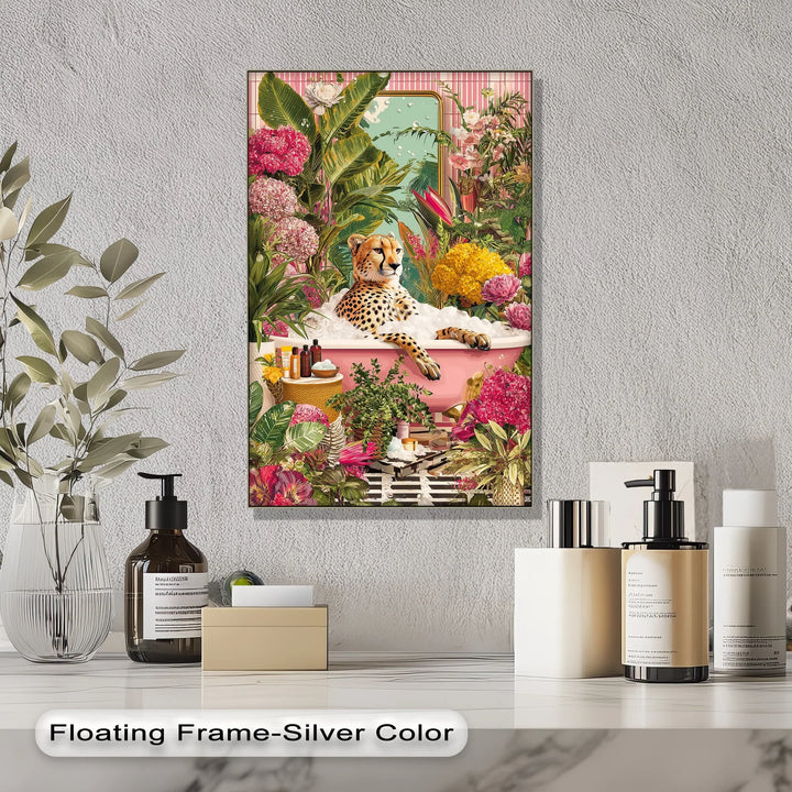 Cheetah in Pink Bathtub – Whimsical Jungle-Inspired Canvas Print - MyPhotoStation