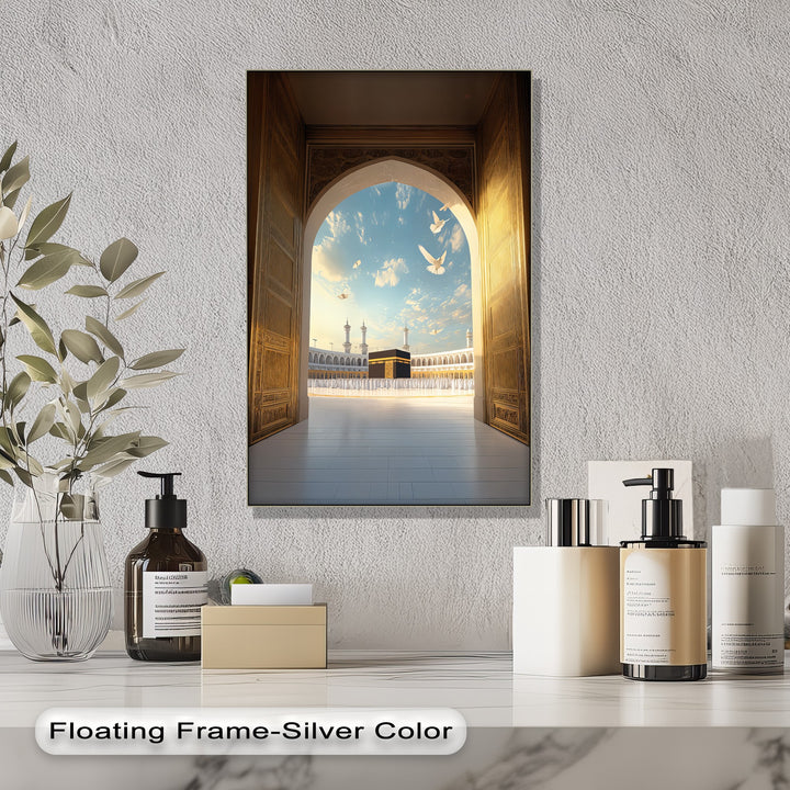Path to the Sacred – Kaaba Through Golden Archway Canvas Print