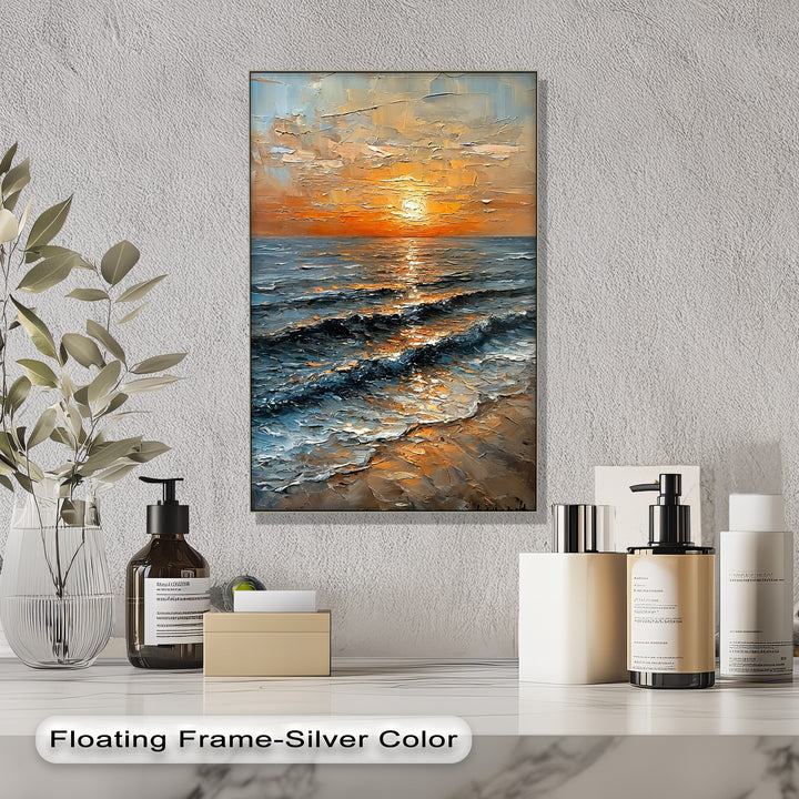 Golden Horizon – Textured Sunset Seascape Canvas Print