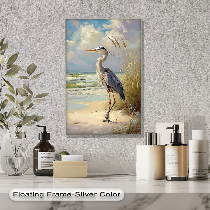 Coastal Grace – Majestic Heron by the Shore Canvas Print - MyPhotoStation