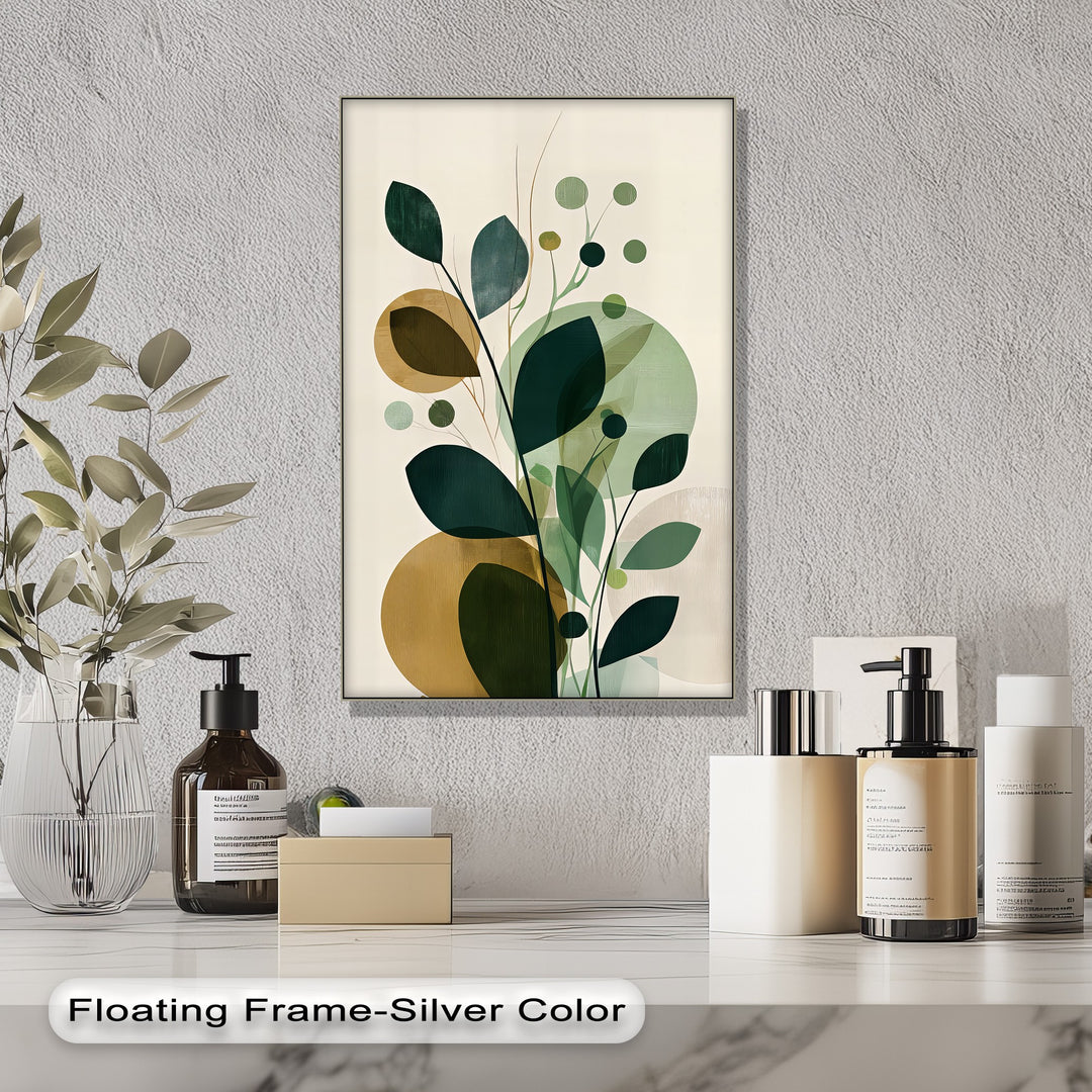 Abstract Botanical Green & Gold Canvas Wall Art | Framed Art