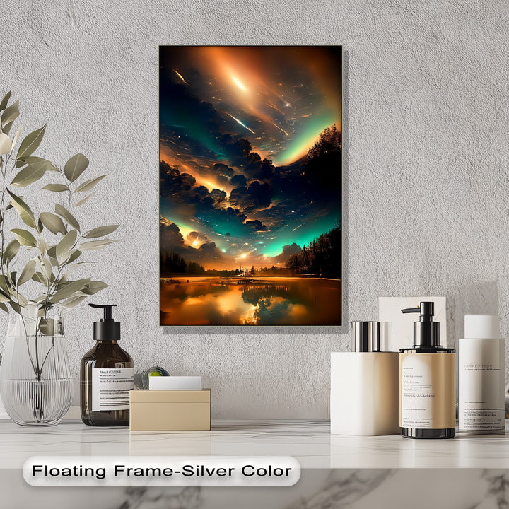 Celestial Dreamscape – Northern Lights Over Forest Lake Canvas Print