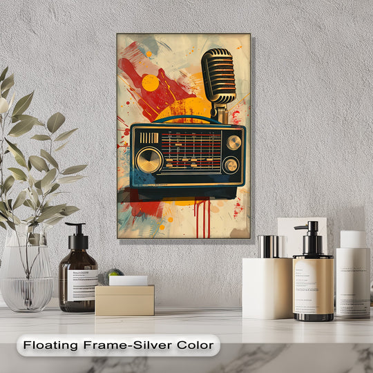 Finely textured canvas of the Broadcast Vibes vintage radio print showcases the best canvas prints, emphasizing the richness and depth of its abstract design.