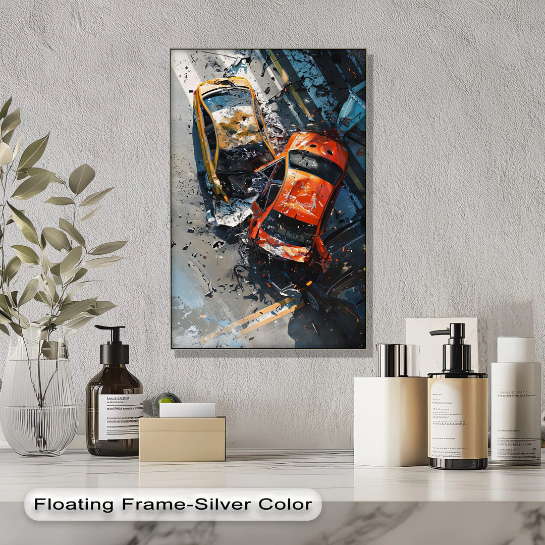 High-Speed Impact – Dynamic Car Crash Scene Canvas Print - MyPhotoStation
