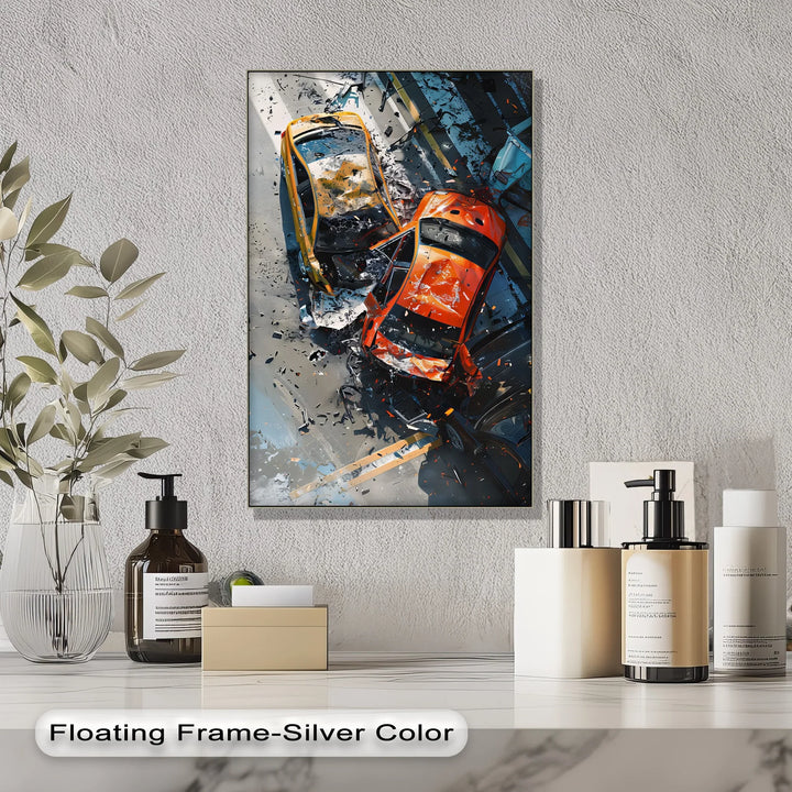 High-Speed Impact – Dynamic Car Crash Scene Canvas Print - MyPhotoStation