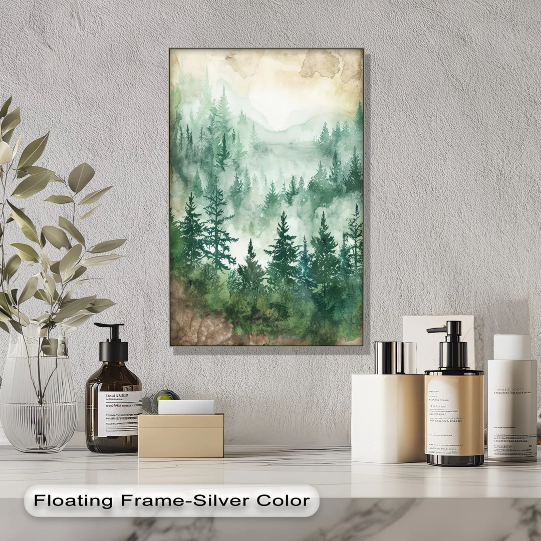 Misty Pines – Watercolor Forest Landscape Canvas Print