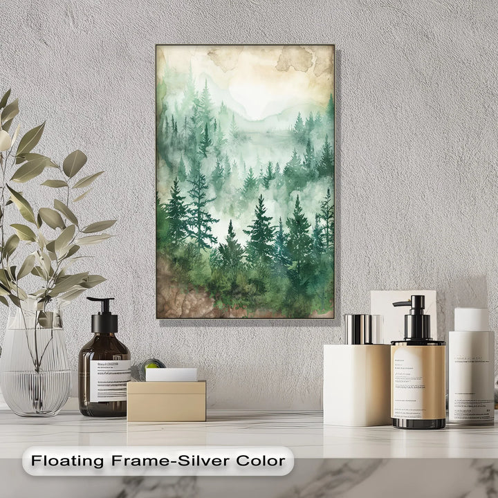 Misty Pines – Watercolor Forest Landscape Canvas Print