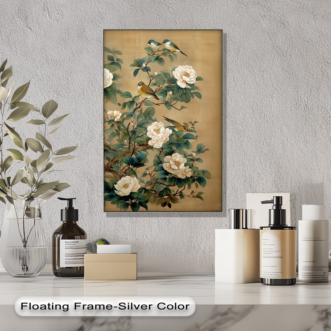 Birds Among White Peonies - Canvas Wall Art | Canvas Wall Decor