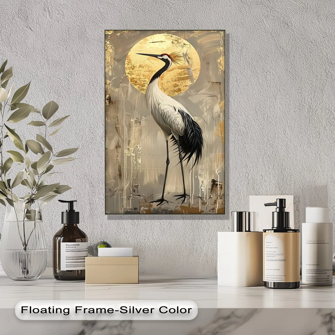 Golden Sun and Standing Crane – Elegant Crane Animal Canvas Print - MyPhotoStation