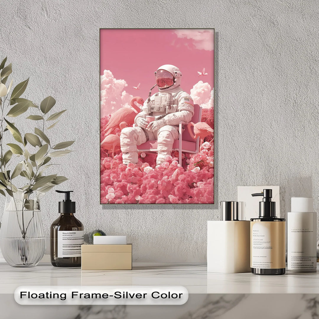 Pink Astronaut in a Flamingo Garden – Surreal Space Canvas Print - MyPhotoStation