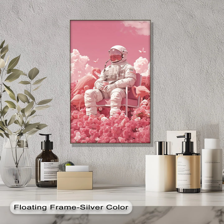 Pink Astronaut in a Flamingo Garden – Surreal Space Canvas Print - MyPhotoStation