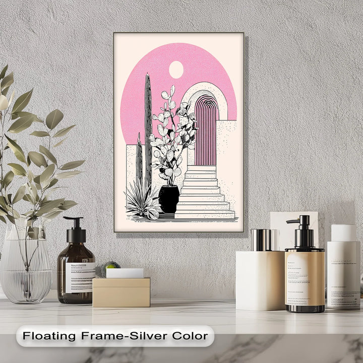 Modern Desert Archway Illustration – Black & Pink Canvas Print - MyPhotoStation