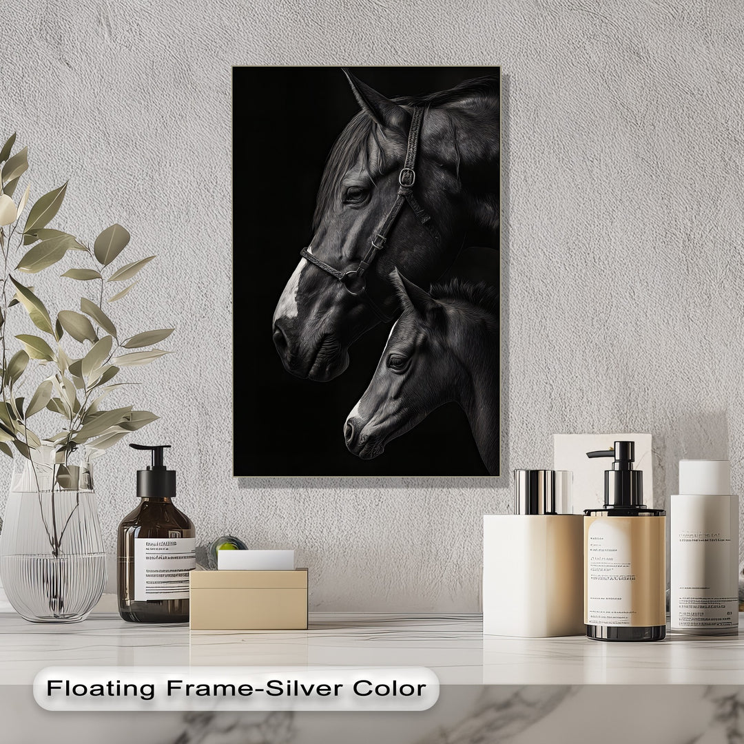Eternal Bond – Mother and Foal on Black Canvas Print