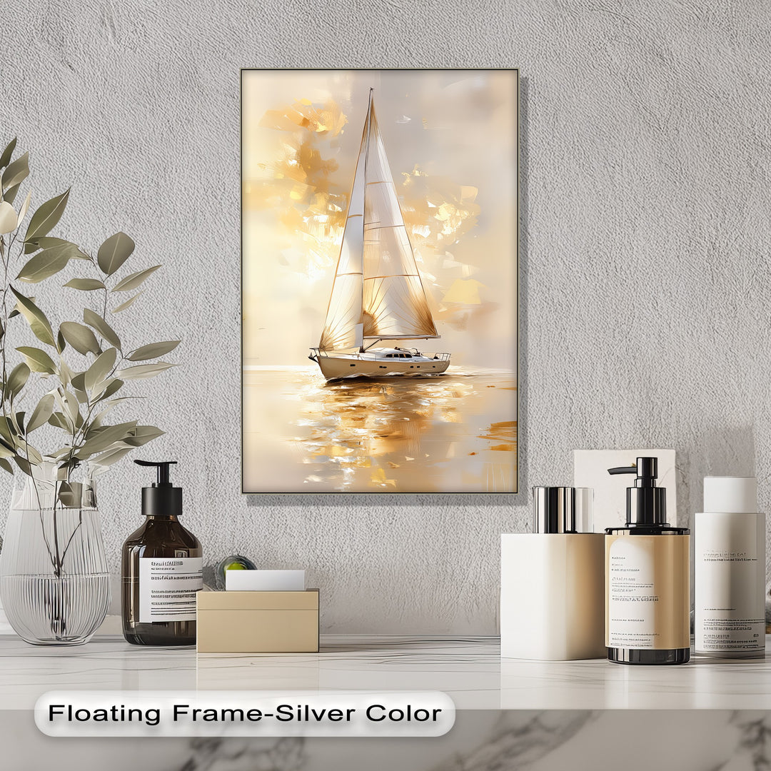Golden Serenity – Sunset Sailing Boat Canvas Print
