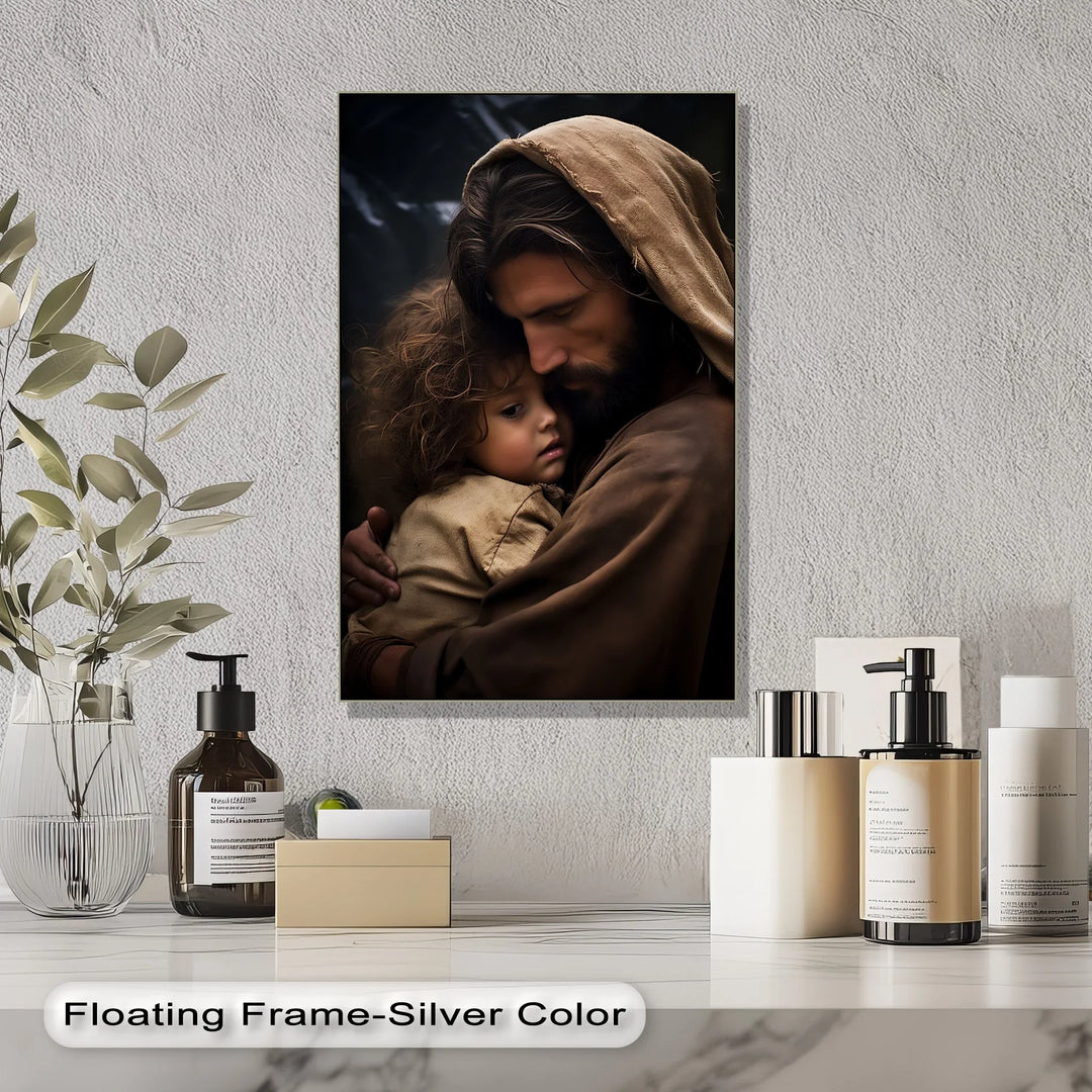 Divine Embrace – Jesus Holding a Child Canvas Print - MyPhotoStation